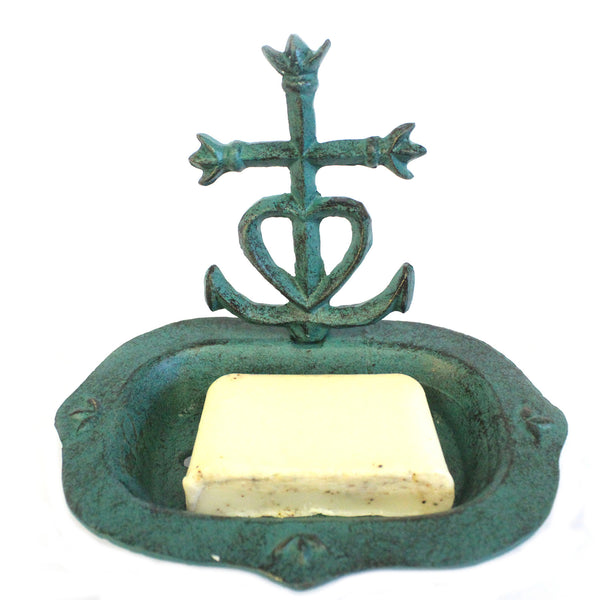 Cast Iron Soap Dish - Heart & Cross - Verdigris cast-iron-soap-dishes ,cast-iron-products ,cast-iron-soap-dishes